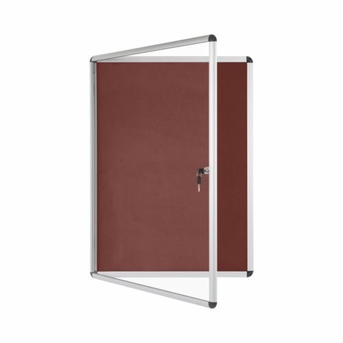 Bi-Office Lockable Felt Noticeboard Display Case 1110 x 931mm (15 x A4) BURGUNDY