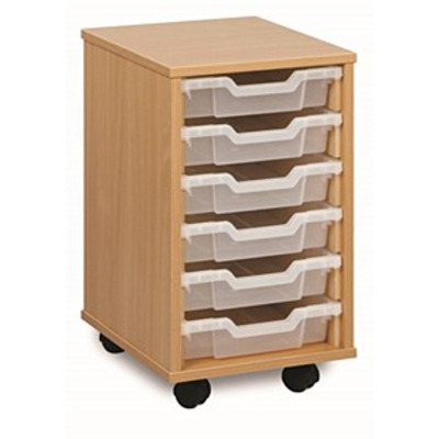 6 Shallow Tray Unit Beech Finish All Blue Trays