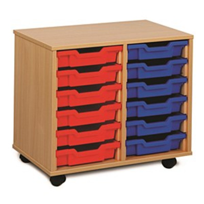 12 Shallow Tray Unit Maple Finish All Red Trays