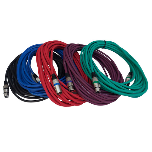 5 x XLR Mic - Audio Cables 10 Metre  5 Tangle Resistant Coloured Cable Pack