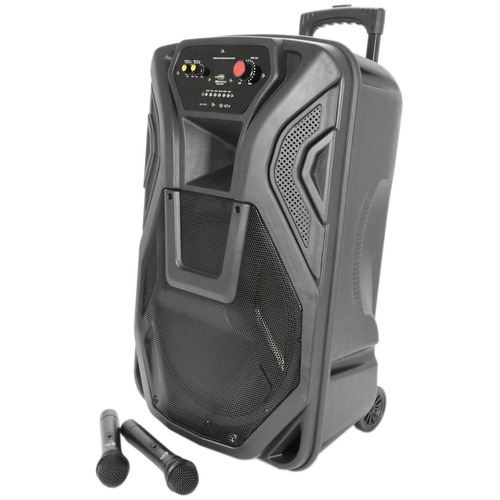 15" Portable PA Speaker with VHF Mics, Media Player & Bluetooth