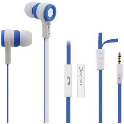 Rubberised Stereo Earphones with Hands-Free - Blue & White