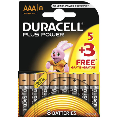 Duracell Plus Power Alkaline Batteries 5+3 Pack - AAA