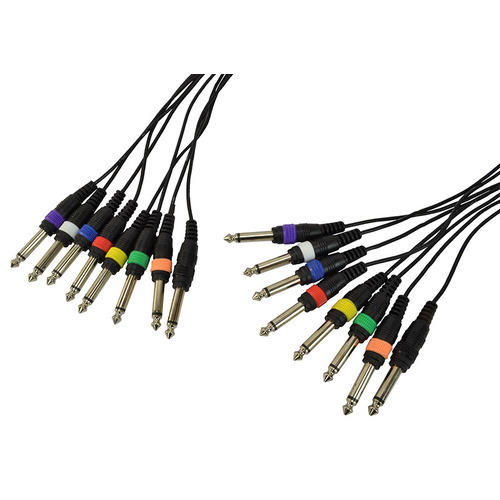 8 Way Cable Loom - 1/4" 6.35mm Mono Jacks Colour Coded 3m Lead Length