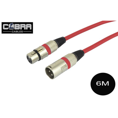 XLR Mic Audio Cable 6 Metre Long Lead - Soft Red Cable Metal Plugs