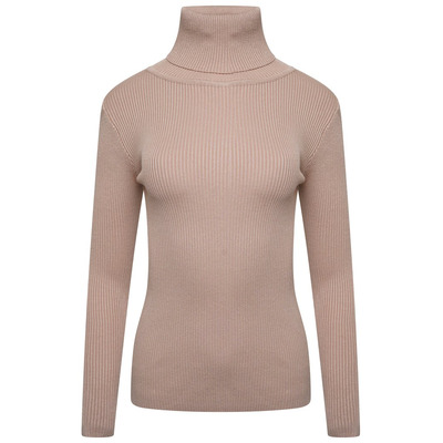 ROLL/POLO NECK RIBBED KNIT TOP - BEIGE - M/L

