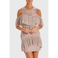Image of FOREVER UNIQUE MINDY COLD SHOULDER RUFFLE MINI DRESS - PINK - 8