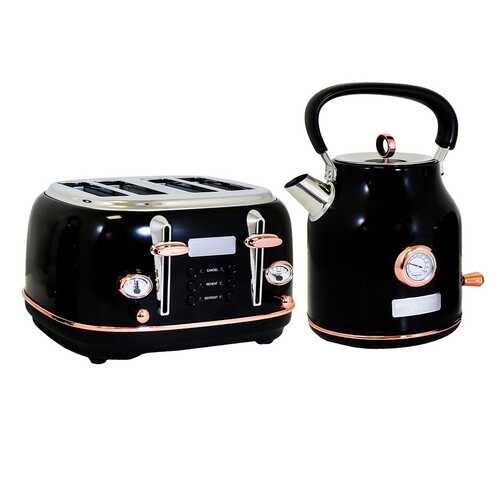 1.7L Kettle & 4 Slice Toaster Set Black & Rose Gold Coloured