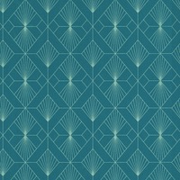 Image of Modern Art Art Deco Geometric Fan Wallpaper Teal / Silver Rasch 620924