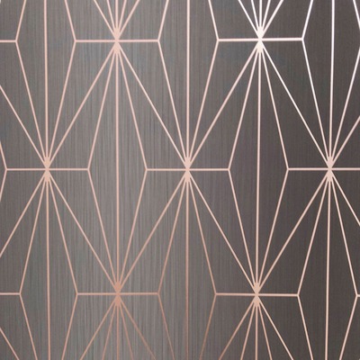 Kayla Metallic Geometric Wallpaper Charcoal / Rose Gold Muriva 703015
