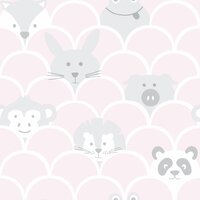 Image of Over the Rainbow Peek a Boo Animals Wallpaper Pink / Grey Holden 91031