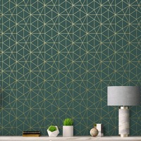 Image of Metro Prism Geometric Triangle Wallpaper - Emerald Green and Gold - WOW037