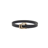 Image of Slim Leather Circle Rectangle Buckle Belt - Black