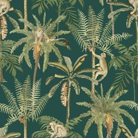 Image of Amazonia Monkey Trees Jungle Wallpaper Emerald Green World of Wallpaper WOW044