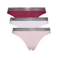 Image of Calvin Klein Radiant Cotton Thong 3 Pac QD3590E Turtle Bay/Black/Cherry Blossom QD3590E Turtle Bay/Black/Cherry Blossom