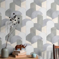 Image of Elle Decoration 3D Geometric Graphic Wallpaper Grey Silver Beige 1015510