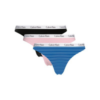 Image of Calvin Klein Carousel Thong 3 Pack QD3587E Stripe Kettle Blue / Sand Rose / Black QD3587E Stripe Kettle Blue / Sand Rose / Black