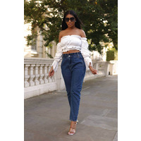 SETSOFRAN London High Waist Shape Paperbag Jeans Medium Wash XXL (16-18 UK) / Denim Blue Sale