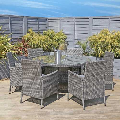 6 Piece Rattan Dining Set Grey
