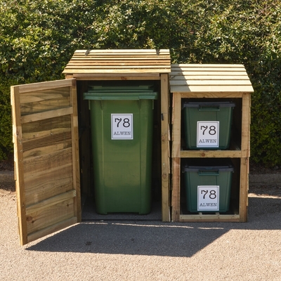 Wheelie Bin and Recycling bin store for 2 bins with 3 FREE personalised address labels
