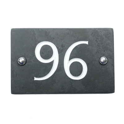 Slate house number 96 v-carved with white infill numbers