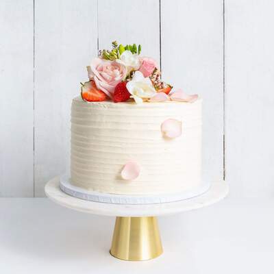 One Tier Floral Ruffle Wedding Cake - Pink & Petals - Medium 8"