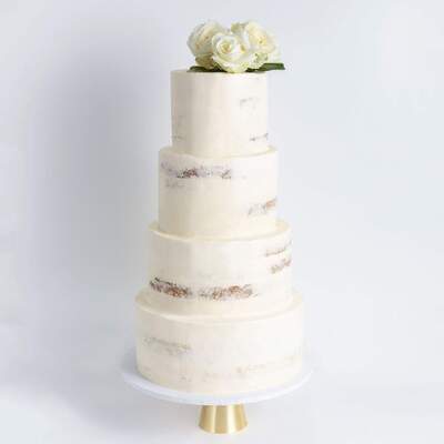 Four Tier Decorated Naked Wedding Cake - White Classic Rose - Four Tier (12", 10", 8", 6")