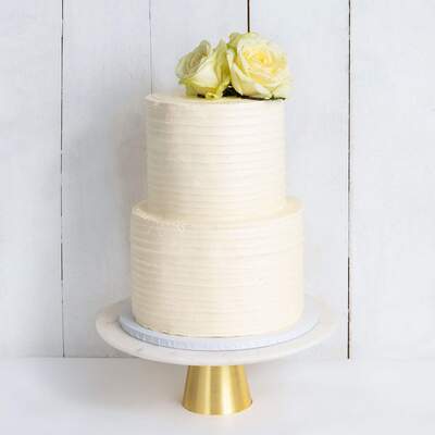 Two Tier Floral Ruffle Wedding Cake - Classic White Rose - Two Tier (8", 6")