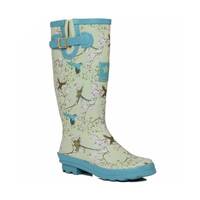 Image of Two Tone Womens Gentle Bird Tall Printed Wellies - White/Blue