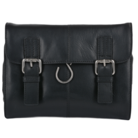 Image of Ashwood Leather Military Style Wash Bag in Black