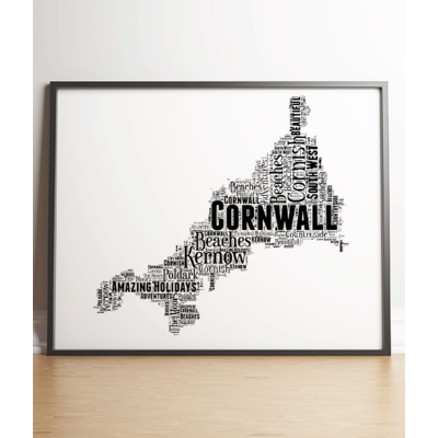 Personalised Cornwall Word Art Map Picture Print