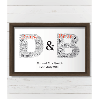 Couples Initials Word Art - Personalised Wedding Anniversary Gift