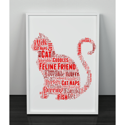 Personalised Cat Word Art Picture Print - Cat Lover Gift