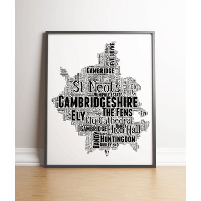 Personalised Cambridgeshire Word Art Map