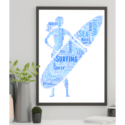 Personalised Female Surfer Word Art Gift