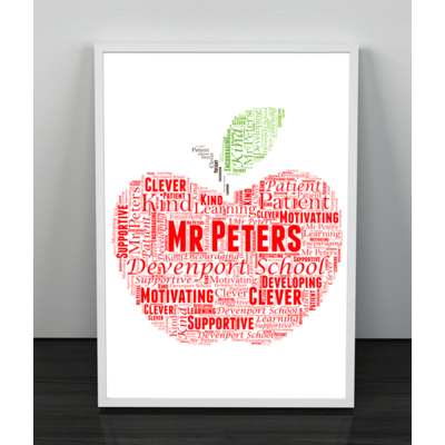 Apple Word Art Print - Personalised Teacher Thank You Gift