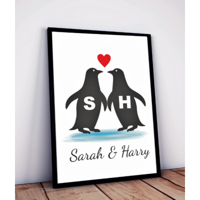 Personalised Love Penguins Print - Lovely Gift for a Couple