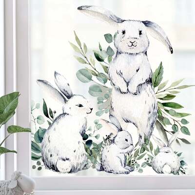 4x White Easter Bunny Rabbits Window Decals - Small Set
