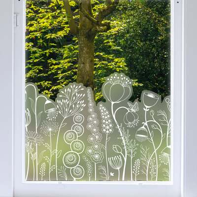 Flower Frosted Window Privacy Border - 1200(w) x 740(h) mm / Grey