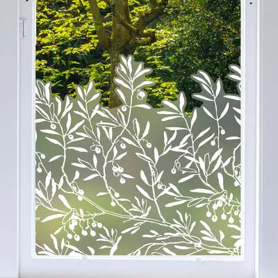Sprig Berry Frosted Window Privacy Border - 1200(w) x 380(h) mm / White
