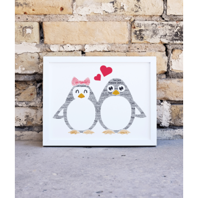 Penguin Couple - Personalised Word Art Gift for a Couple in Love