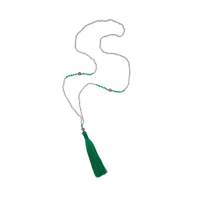 TRIBE + FABLE Single Tassel Necklace Emerald & Agate