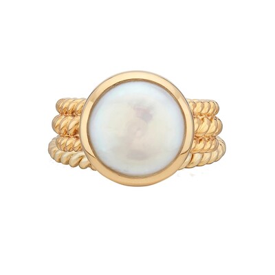 ANNA BECK Pearl & Twisted Coin Band Ring Gold