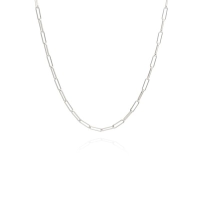 Elongated Box Chain Necklace - Silver