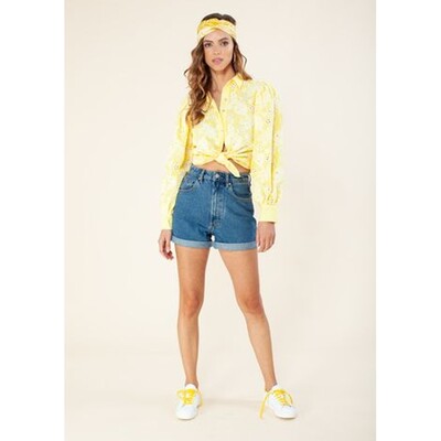 Hale Bob Embroidered Floral Top Yellow