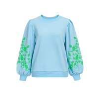 Image of Bayles Embroidered Cotton Sweater - Spa Blue