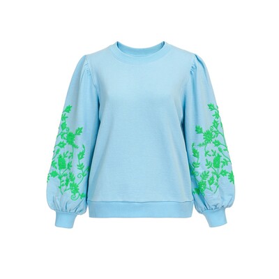 Bayles Embroidered Cotton Sweater - Spa Blue
