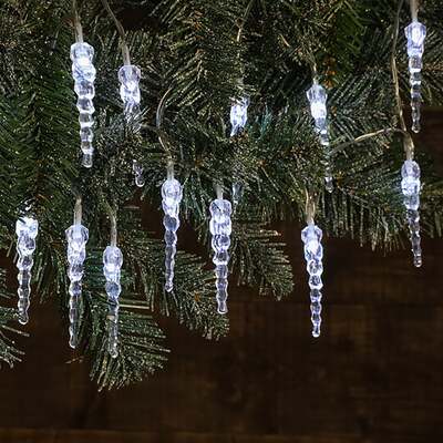 Noma Christmas Fit & Forget 20 White Icicle Drop LED Lights- Battery Operated