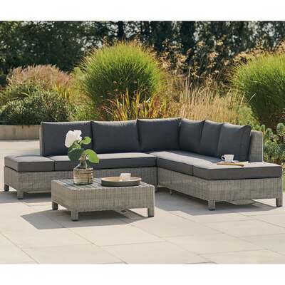 Kettler Palma Low Lounge Corner White Wash Wicker Outdoor Sofa Set With Coffee Table