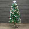 Flocked Green Pine Christmas Tree 4ft to 6ft with White Fibre Optic and LED’s, Berries and Cones, 4ft / 1.2m
